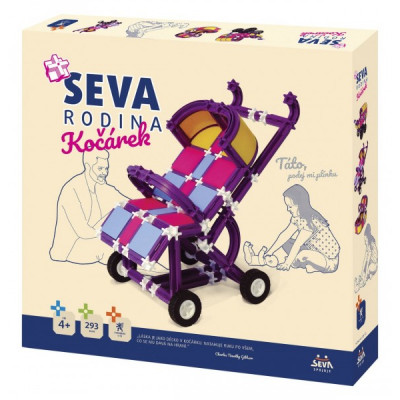 Stavebnice Seva Rodina Kočárek 293 dílků v krabici