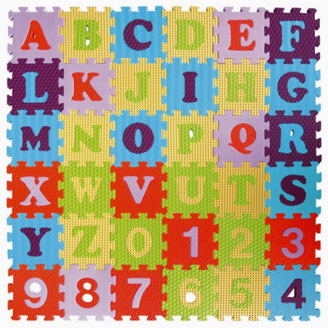 Teddies Pěnové puzzle abeceda a čísla mix barev 36ks 15x15x1cm
