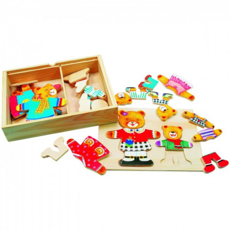 Bino Puzzle dřevěné Šatník oblékání medvídků ~ 2