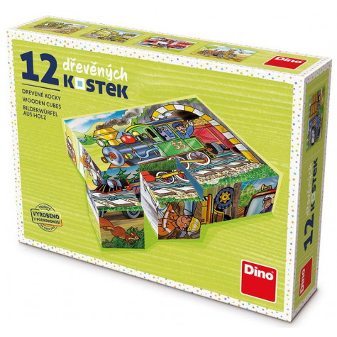 Dino Mašinka dřevěné kostky 12 ks ~ 1