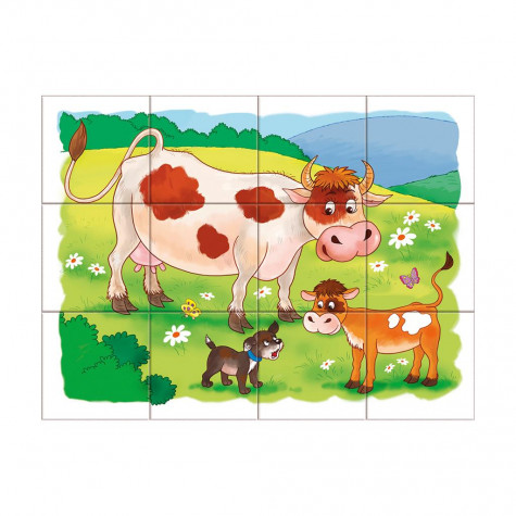 Dino Na farmě dřevěné kostky 12 ks ~ 3