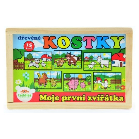 Teddies Kostky kubus Moje první zvířátka dřevo 15ks v dřevěné krabičce ~ 2