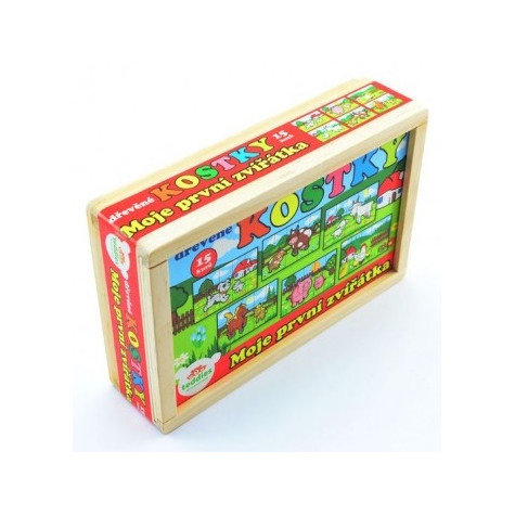 Teddies Kostky kubus Moje první zvířátka dřevo 15ks v dřevěné krabičce ~ 4