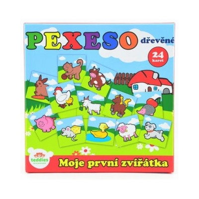 Teddies Pexeso Moje první zvířátka dřevěné 24 dílků pro nejmenší v krabičce 12m+