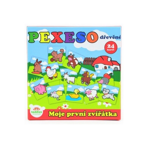 Teddies Pexeso Moje první zvířátka dřevěné 24 dílků pro nejmenší v krabičce 12m+