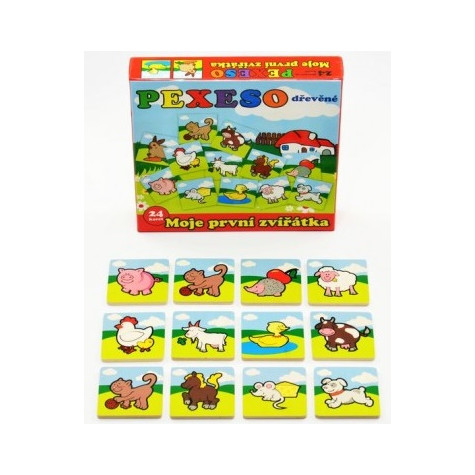 Teddies Pexeso Moje první zvířátka dřevěné 24 dílků pro nejmenší v krabičce 12m+ ~ 4