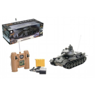 Tank RC plast 33cm T-34/85 27MHz na baterie+dobíjecí pack se zvukem a světlem v krabici
