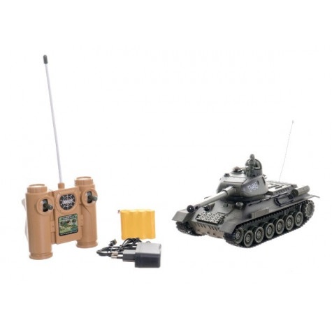 Tank RC plast 33cm T-34/85 27MHz na baterie+dobíjecí pack se zvukem a světlem v krabici