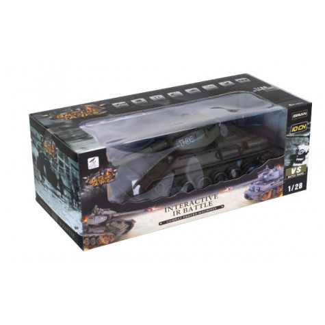 Tank RC plast 33cm T-34/85 27MHz na baterie+dobíjecí pack se zvukem a světlem v krabici