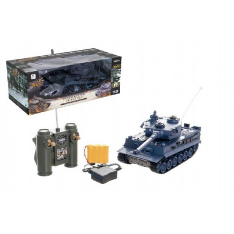 Tank RC plast 33cm TIGER I 27MHz na baterie+dobíjecí pack se zvukem a světlem v krabici