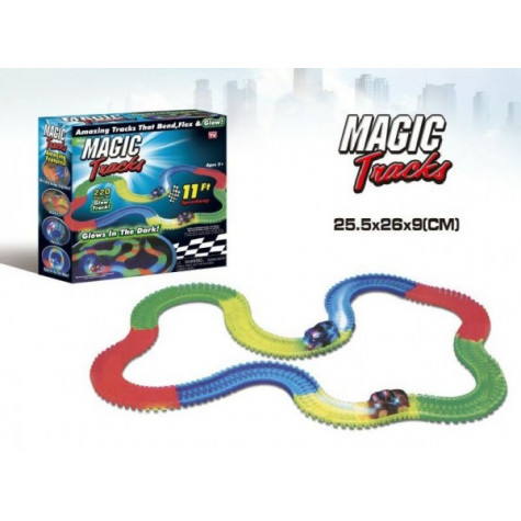 Magic Tracks Dráha svítící + auto plast 220ks délka 3,2m na baterie v krabici ~ 2