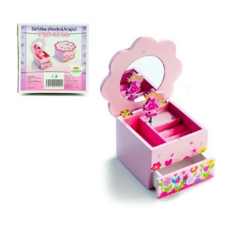 Teddies Skříňka šperkovnice Princess dřevo hrající květina zásuvka 14,5x8x14,5cm ~ 1