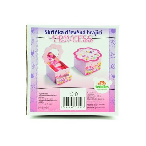 Teddies Skříňka šperkovnice Princess dřevo hrající květina zásuvka 14,5x8x14,5cm