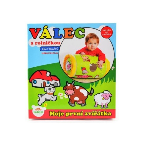 Teddies Válec s rolničkou nafukovací Moje první zvířátka 42x23cm v krabici 6m+