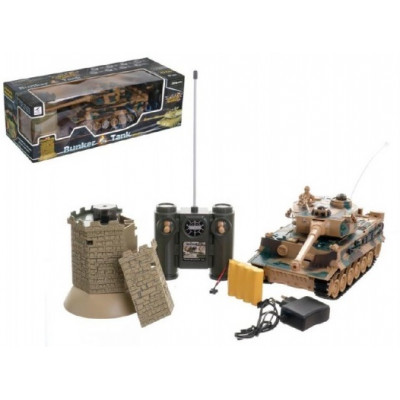 Tank RC TIGER I plast 33cm+bunkr na baterie+dobíjecí pack se zvukem a světlem