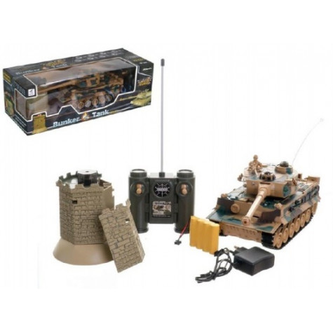 Tank RC TIGER I plast 33cm+bunkr na baterie+dobíjecí pack se zvukem a světlem