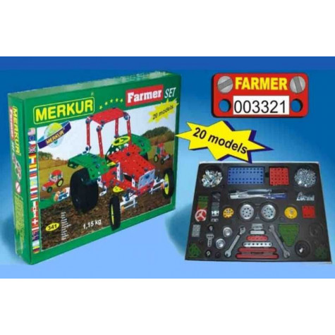 Stavebnice MERKUR Farmer Set 20 modelů 341ks v krabici 36x27x5,5cm ~ 3