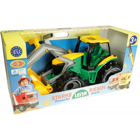 Lena Traktor se lžící a bagrem plast zeleno-žlutý 65cm ~ 3