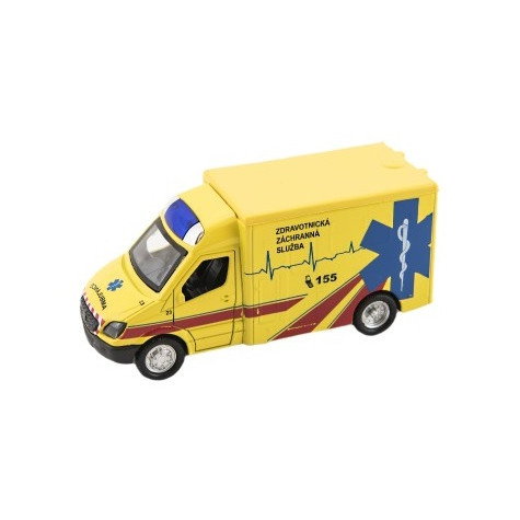 Auto ambulance kov/plast 12cm na zpětné natažení na bat. se zvukem se světlem cz design
