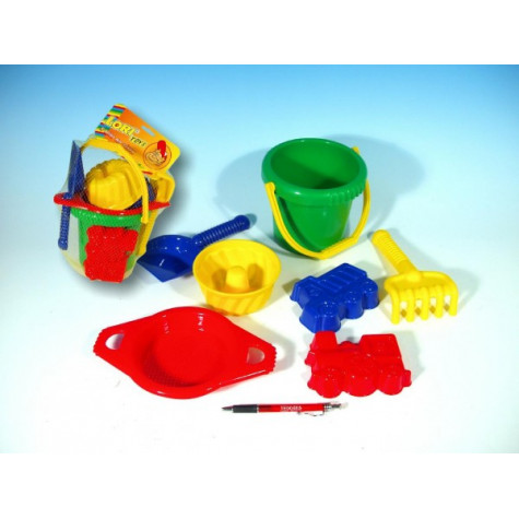 Lori Kbelík sítko lopatka hrabičky 3 bábovky plast v síťce 20x28x12cm 12m+ ~ 4