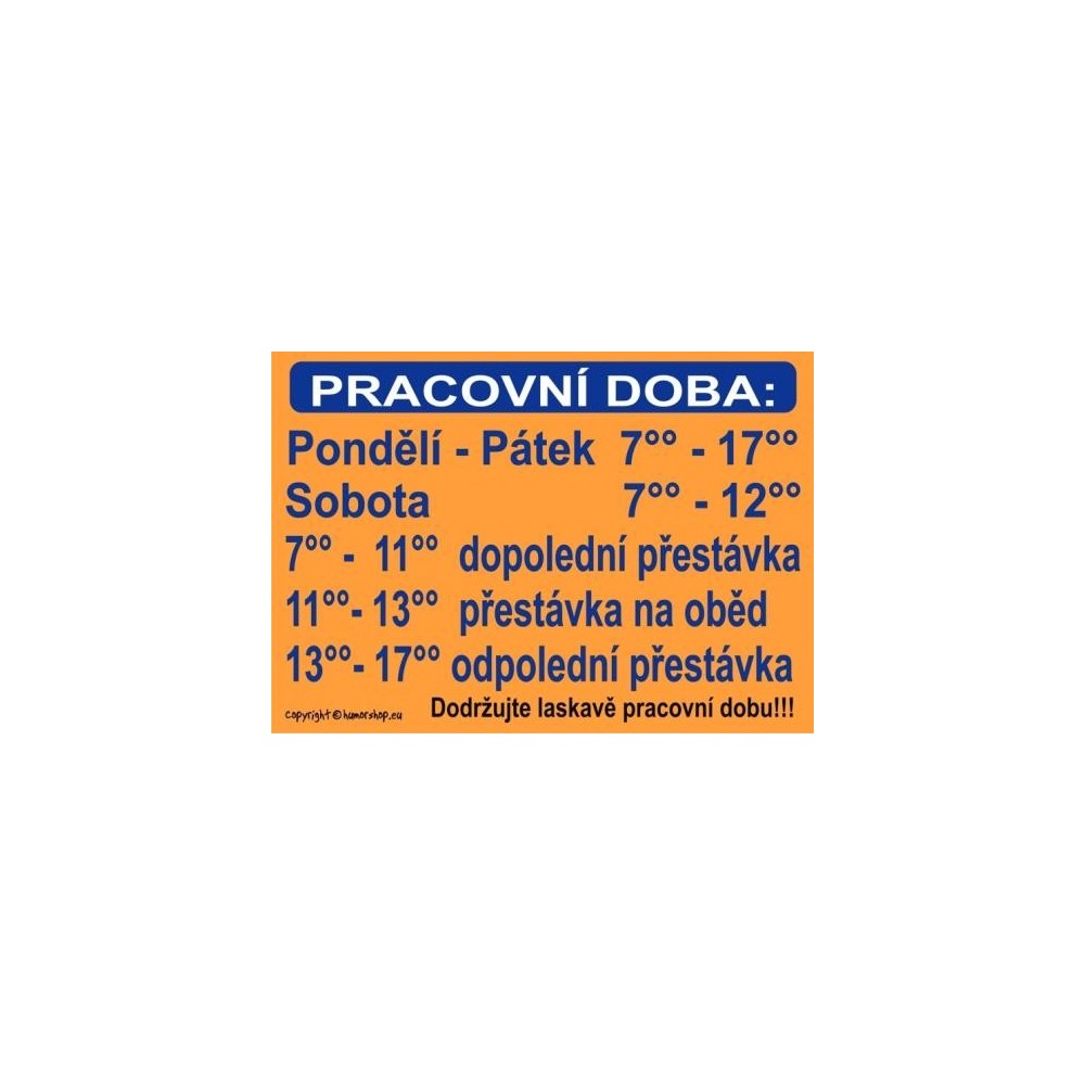 Certifikát - Pracovní doba