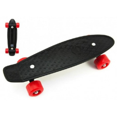 Skateboard pennyboard 43cm, nosnost 60kg plastové osy - černý, červená kola