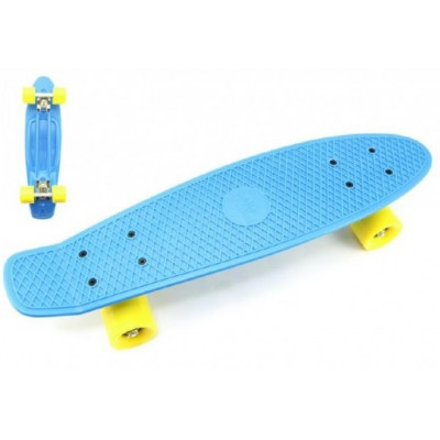 Skateboard pennyboard 60cm nosnost 90kg, kovové osy - modrý, žlutá kola