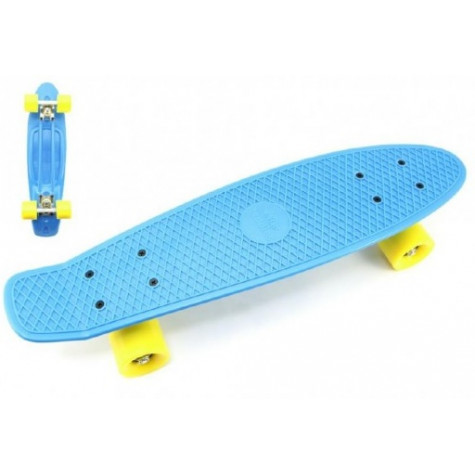 Skateboard pennyboard 60cm nosnost 90kg, kovové osy - modrý, žlutá kola ~ 1