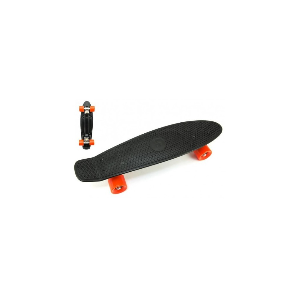 Skateboard pennyboard 60cm nosnost 90kg, kovové osy - černý, oranžová kola