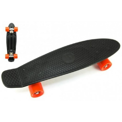 Skateboard pennyboard 60cm nosnost 90kg, kovové osy - černý, oranžová kola
