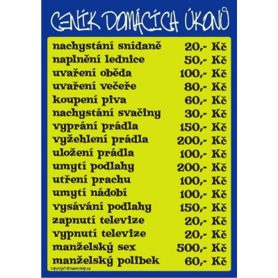 Certifikát - Ceník domácích úkonů