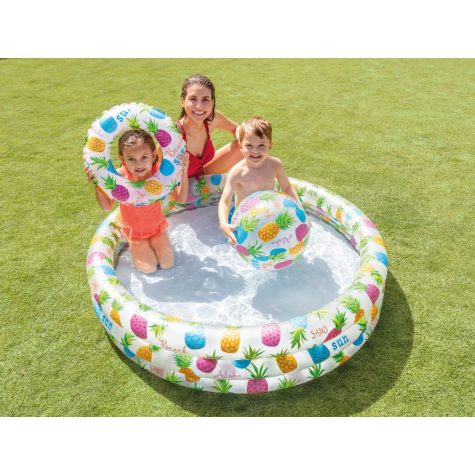 Intex 59469 Sada bazén 3 komory 132x28cm + kruh 51cm + míč 51cm Ananas 2+