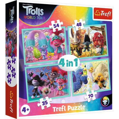 Trefl Puzzle 4v1 Trollové koncertní turné 35, 48, 54, 70 dílků