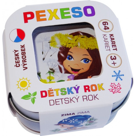 Hmaťák Pexeso Dětský rok voděodolné 64 karet v plechové krabičce