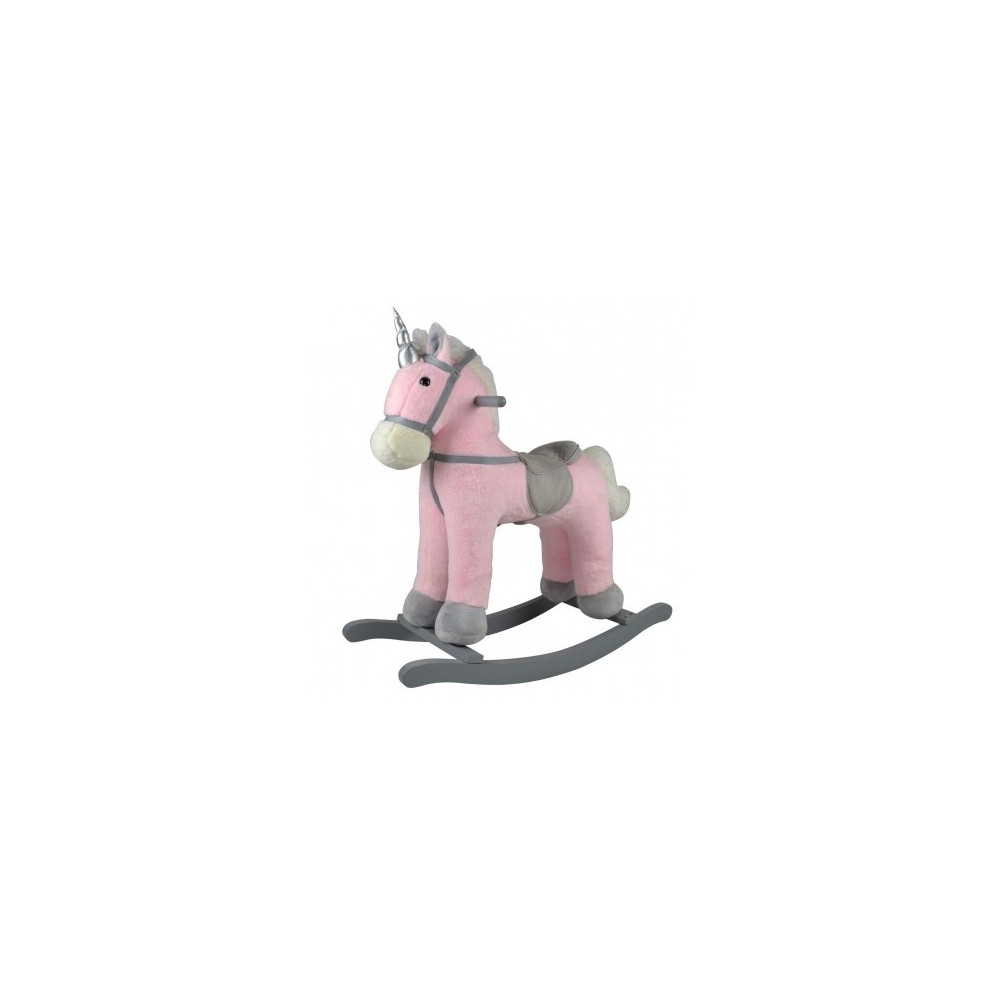 Kůň houpací růžový jednorožec plyš na baterie 71cm se zvukem a pohybem nosnost 50kg