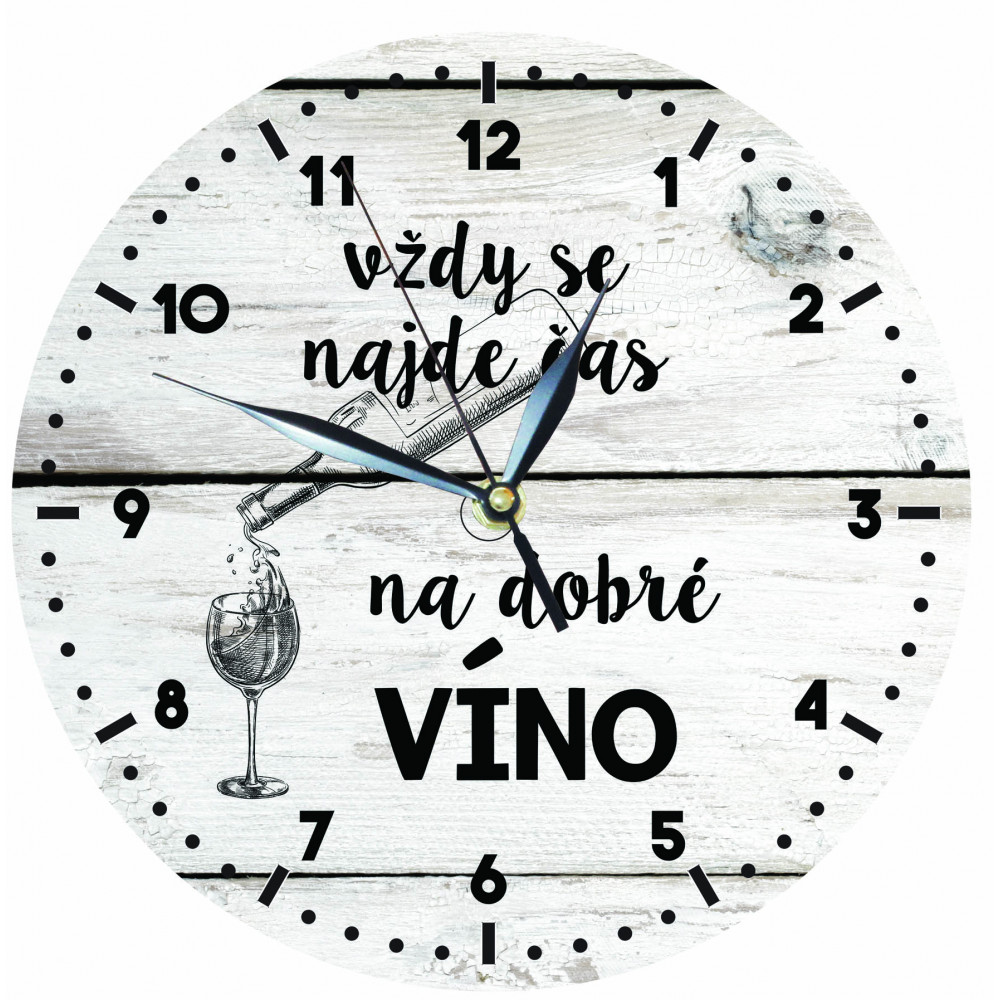 Dřevěné hodiny 24 cm - Čas na víno