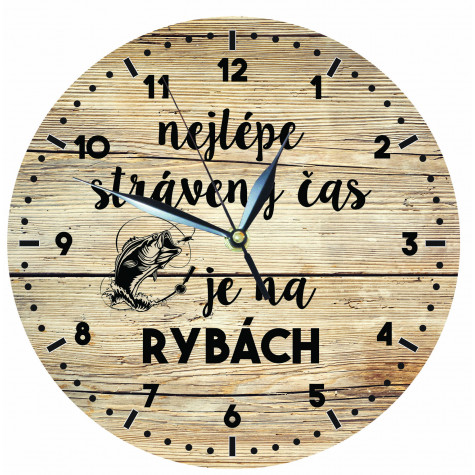 Dřevěné hodiny 24 cm - Pro rybáře ~ 1