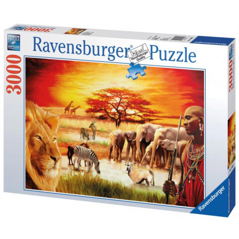 RAVENSBURGER Puzzle Savana - hrdí Masajové 3000 dílků ~ 1