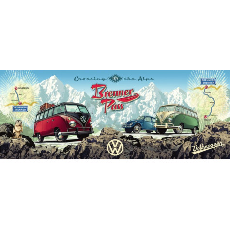 RAVENSBURGER Panoramatické puzzle Přes Alpy s VW 1000 dílků