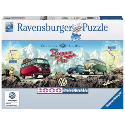 RAVENSBURGER Panoramatické puzzle Přes Alpy s VW 1000 dílků