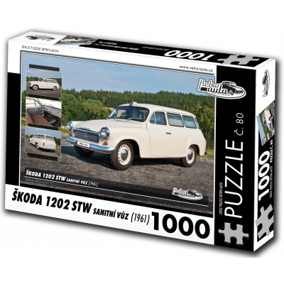 RETRO-AUTA Puzzle č. 80 Škoda 1202 STW sanitní vůz (1961) 1000 dílků