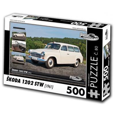RETRO-AUTA Puzzle č. 80 Škoda 1202 STW sanitní vůz (1961) 500 dílků
