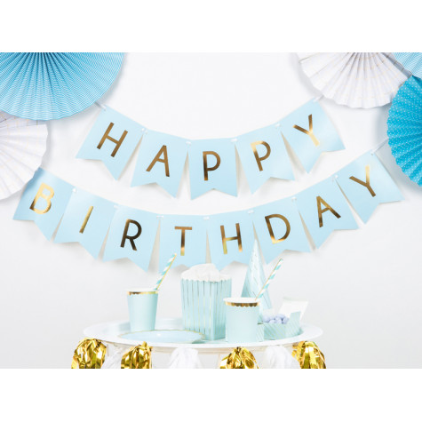 Papírový banner - Happy Birthday - modrý ~ 1
