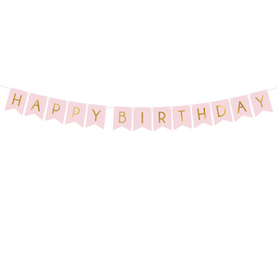 Papírový banner - Happy Birthday - růžový