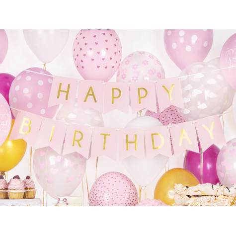 Papírový banner - Happy Birthday - růžový ~ 2