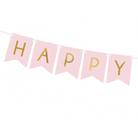 Papírový banner - Happy Birthday - růžový ~ 3