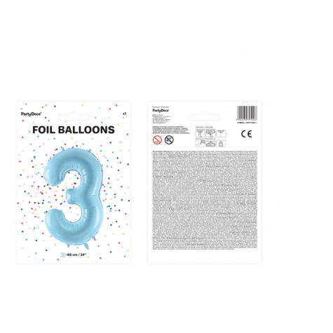 Velký fóliový balónek 86 cm modrý - číslo 3 ~ 3