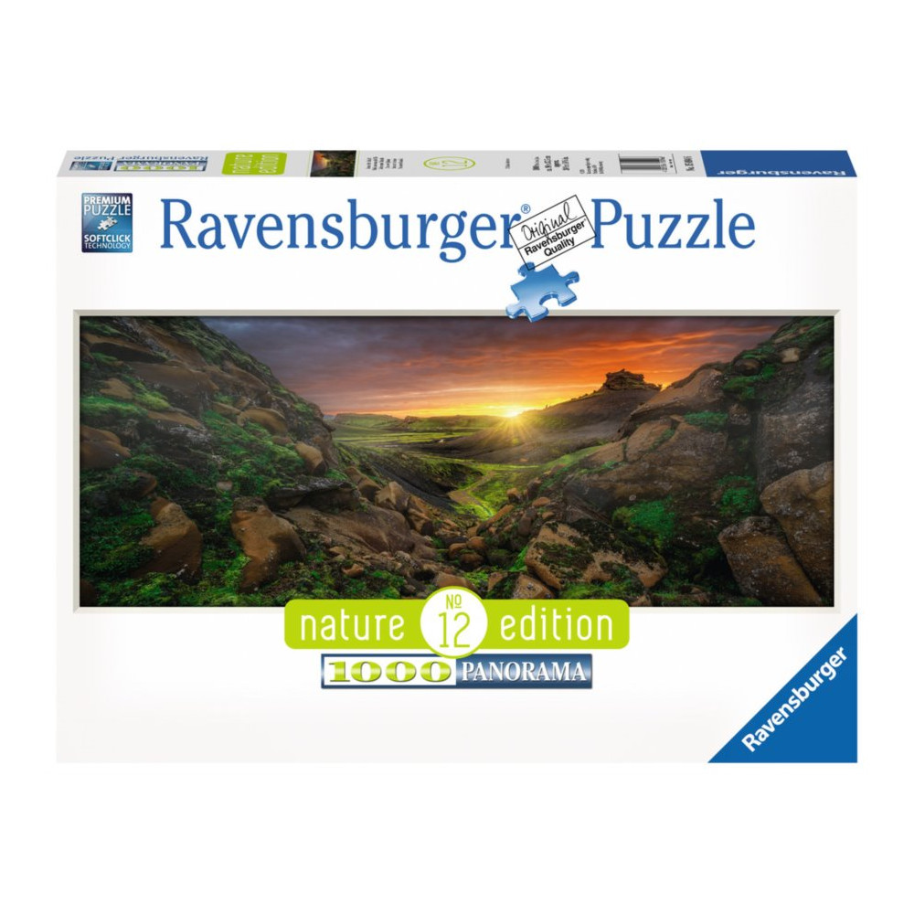 RAVENSBURGER Panoramatické puzzle Západ slunce nad Islandem 1000 dílků