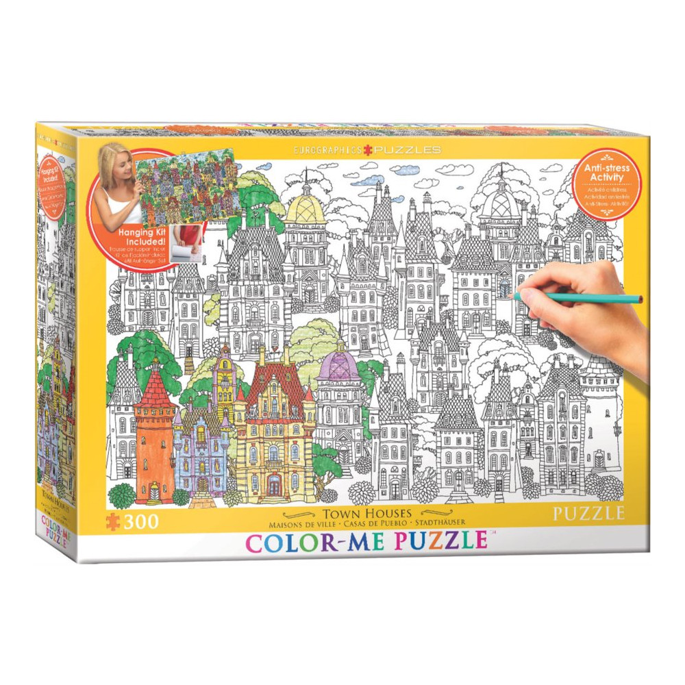 EUROGRAPHICS Color me puzzle Domy ve městě 300 dílků + sada na zavěšení