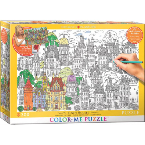 EUROGRAPHICS Color me puzzle Domy ve městě 300 dílků + sada na zavěšení